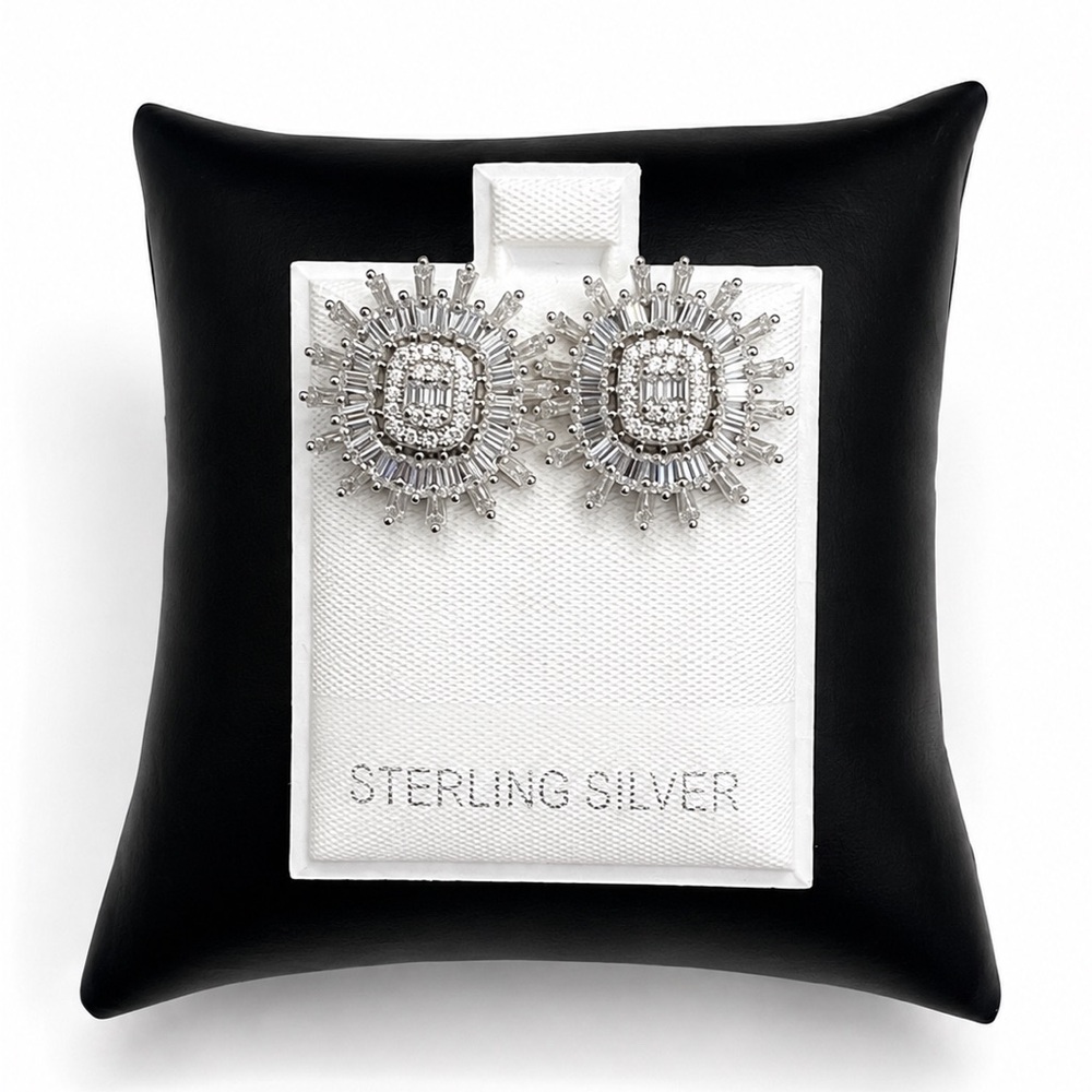 Sterling Silver 925 Sunburst Halo Stud Screw Back Earrings 2.00CTW MOISSANITE